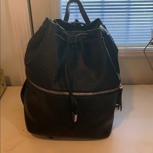 Black faux leather backpack